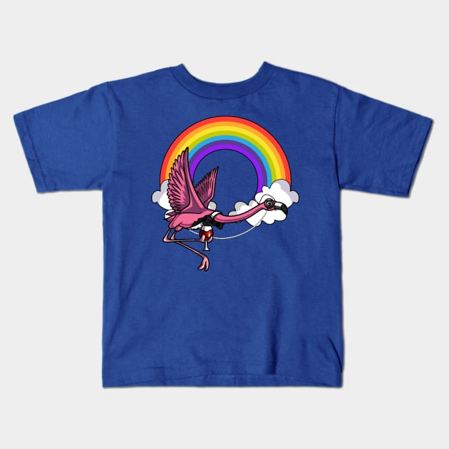 Flamingo Bird Wine Party Kids T-Shirt by underheaven